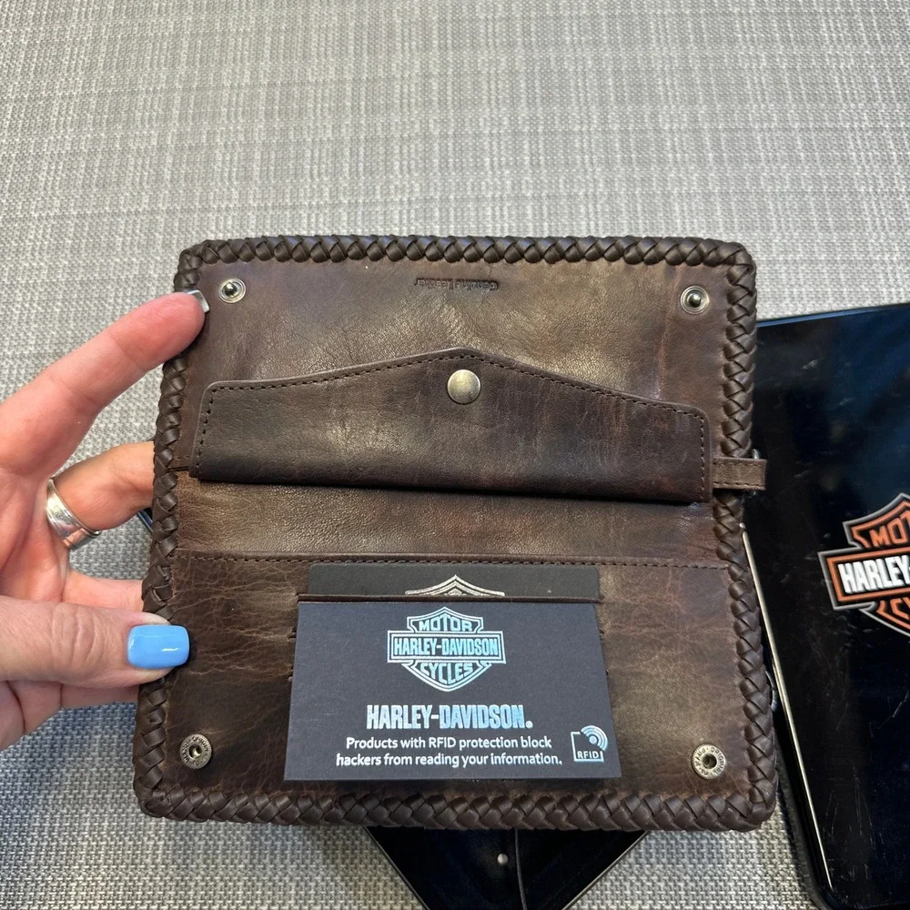 New Harley-Davidson Ride Free Trucker Wallet Eagle Brown Leather w/RFID